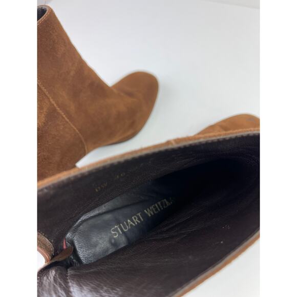 STUART WEITZMAN Bacari Camel Tan Brown Suede Back Zip Pull-On Ankle Booties 5.5 - Picture 8 of 10